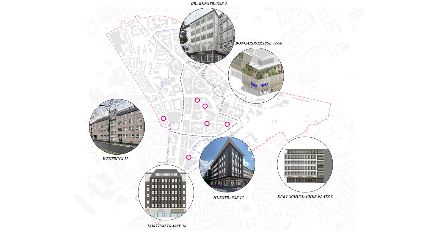 ISA_ZIZ-Fassaden_Förderprojekte_Übersichtskarte Beitrag: Sechs Geschäftshäuser in Bochum erhalten Förderung für Fassadensanierung