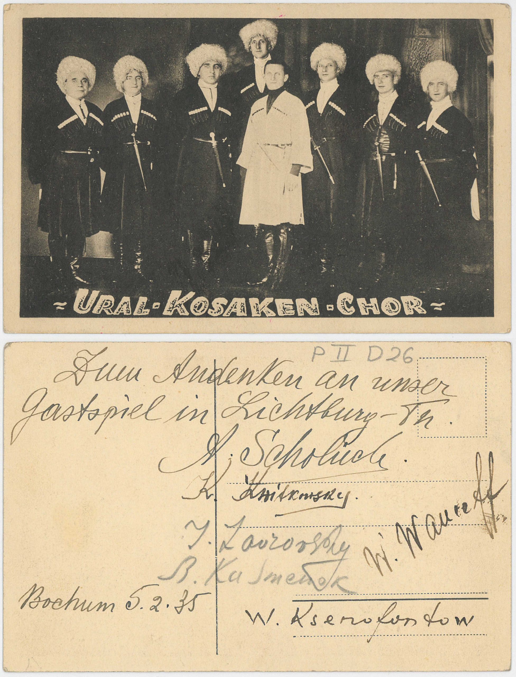 5_Stadtarchiv Kosaken Beitrag: „Autogrammkarte des Ural-Kosaken-Chors“